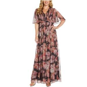 NWT Adrianna Papell Printed Chiffon Draped Gown Size 6